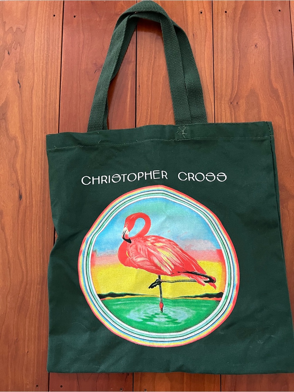Christopher Cross Flamingo Graphic Tote - Dark Green—concert merch.